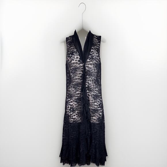 VTG Weston Wear M black tiered lace chiffon collar & ruffle whimsigoth coquette - Picture 1 of 5